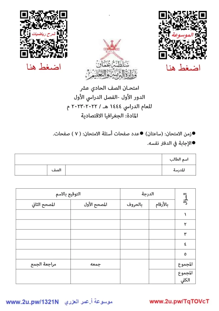 اختبار-جغرافيا-للصف-الحادي-عشر-الفصل-الاول-1