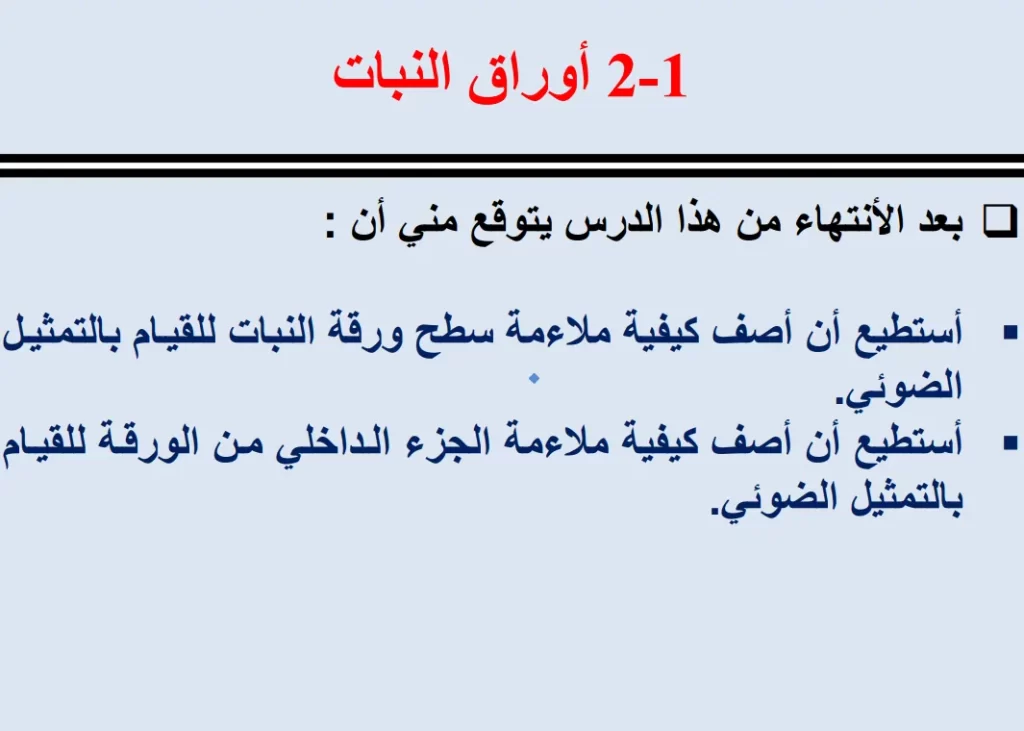 ملخص-درس-أوراق-النبات-مادة-العلوم-الصف-الثامن
