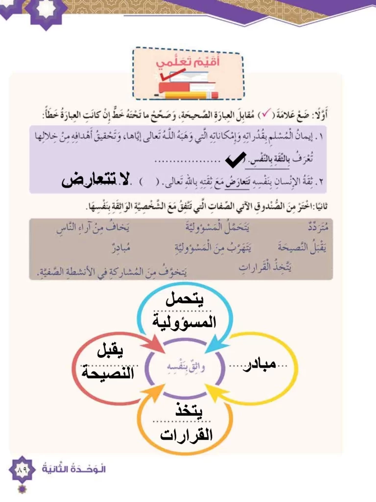 حل-أسئلة-أقيم-تعلماتي-درس-الثقة-بالنفس-للصف-الخامس
