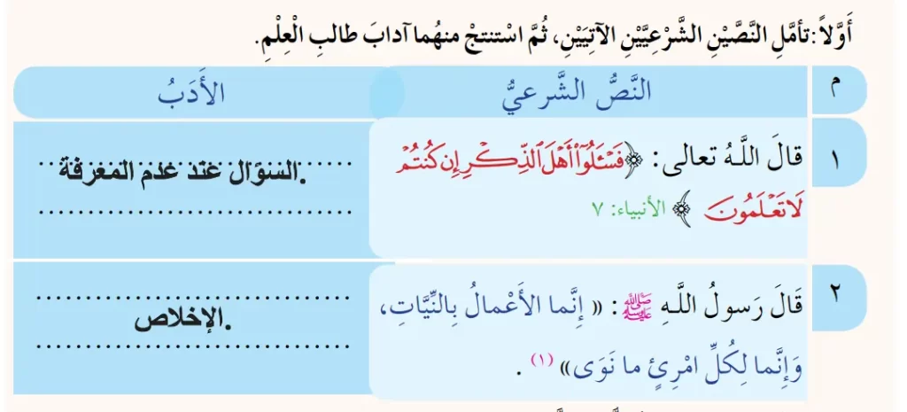 حل-درس-من-آداب-طالب-العلم-للصف-الخامس